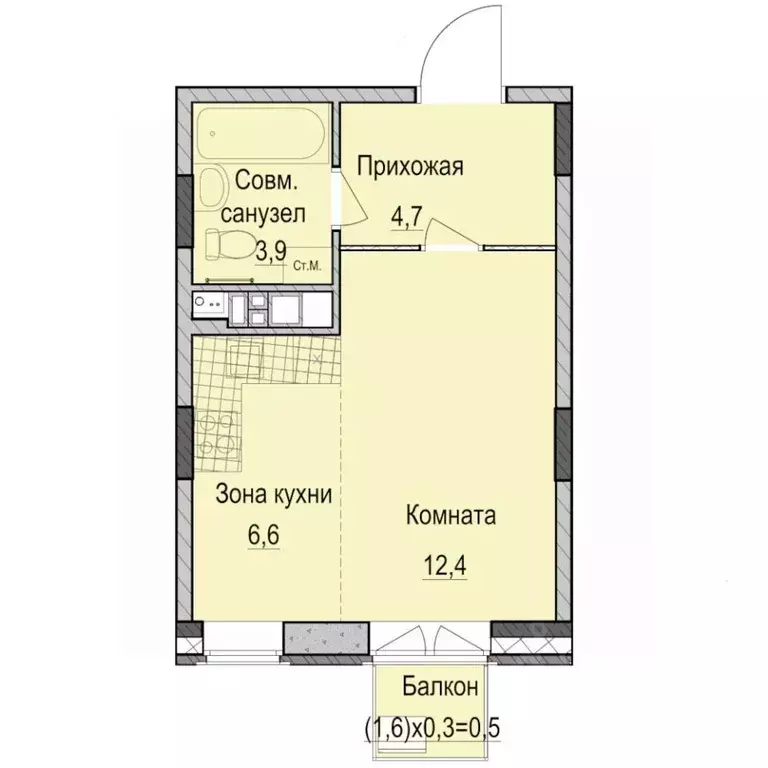 Студия Татарстан, Казань Ферма-2 жилмассив,  (28.1 м) - Фото 0