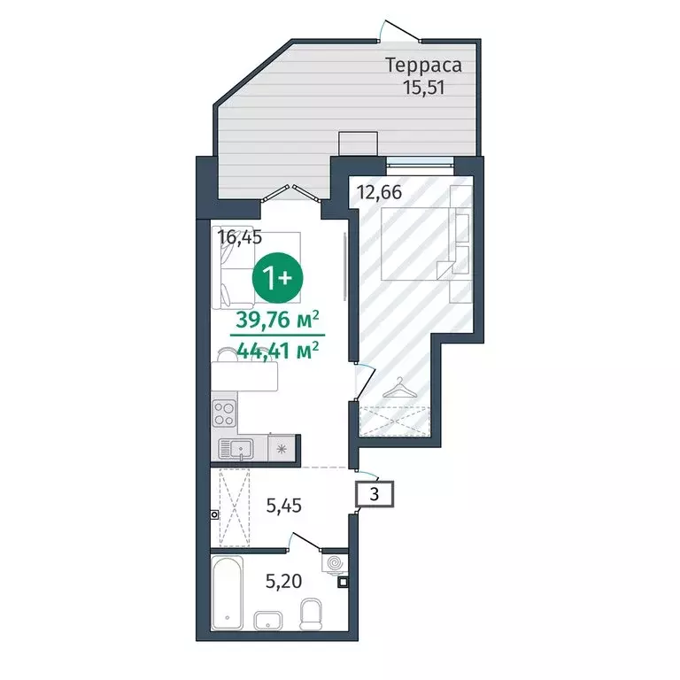 1-комнатная квартира: Дударева, улица Сергея Джанбровского, 27к1 ... - Фото 1