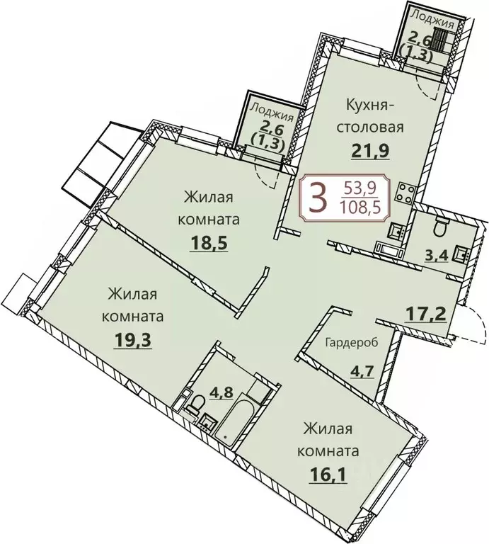 3-к кв. Чувашия, Чебоксары ул. Герцена, поз3 (108.5 м) - Фото 0