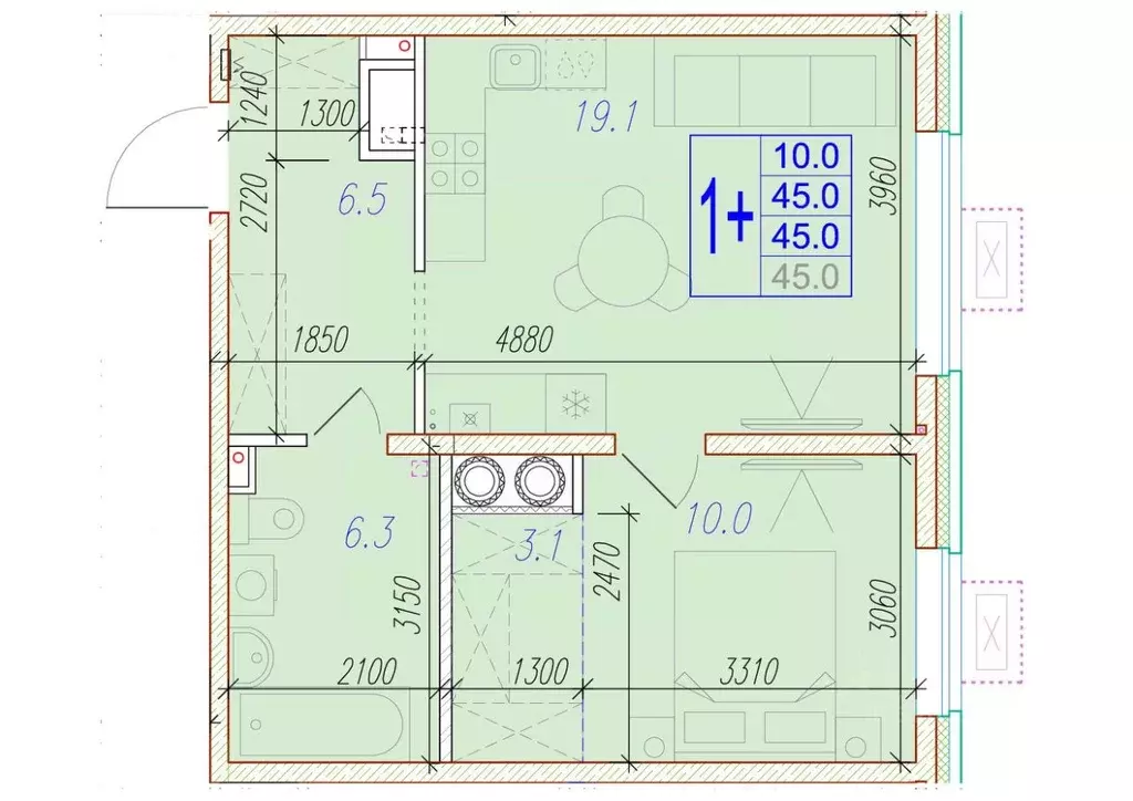 1-к кв. Астраханская область, Астрахань ул. Трофимова, 10 (45.0 м) - Фото 0