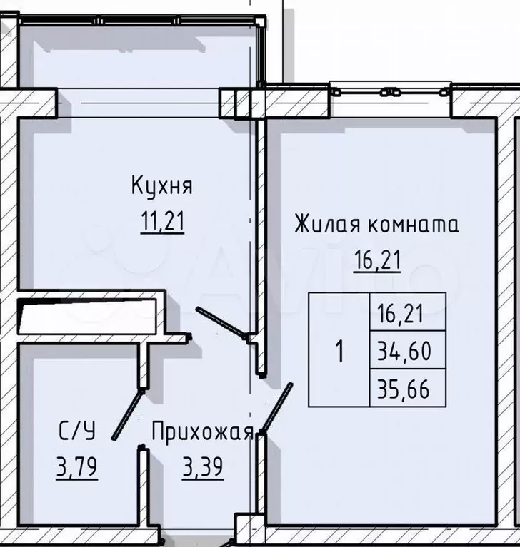 1-к. квартира, 35,7 м, 2/8 эт. - Фото 1