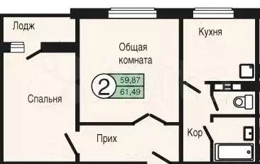 2-к. квартира, 60 м, 1/10 эт. - Фото 0