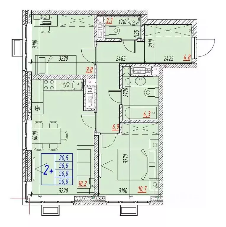 3-к кв. Астраханская область, Астрахань ул. Бэра, 29 (56.8 м) - Фото 1