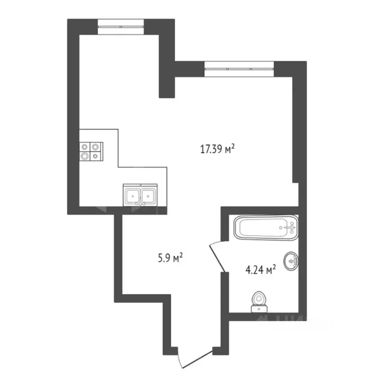 Студия Тюменская область, Тюмень Харьковская ул., 72А (27.53 м) - Фото 2