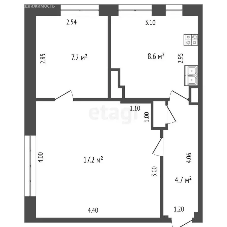 1-комнатная квартира: посёлок совхоза Татарстан, улица 50 лет Октября, ... - Фото 1