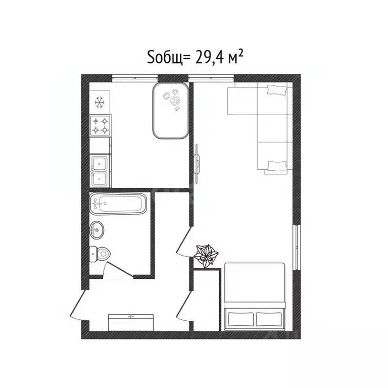 1-к кв. Брянская область, Брянск ул. Профсоюзов, 11 (29.4 м) - Фото 1