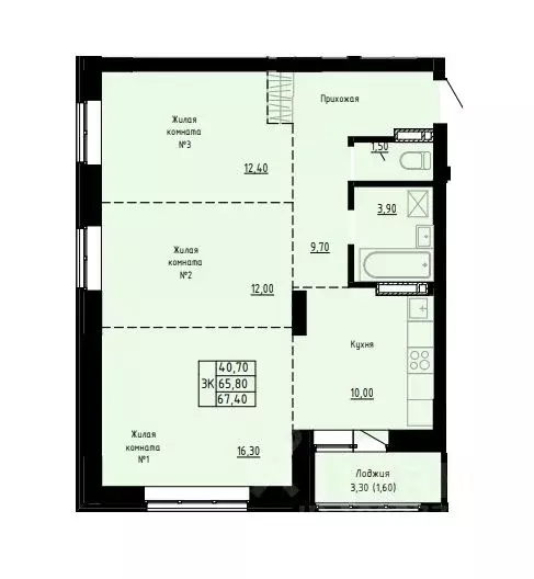 3-к кв. Алтайский край, Барнаул ул. Димитрова, 150 (67.4 м) - Фото 0