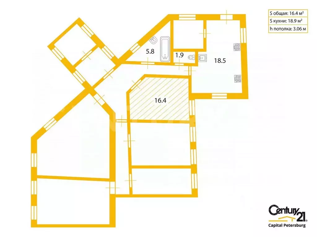 Комната Санкт-Петербург 8-я Советская ул., 57 (16.4 м) - Фото 1