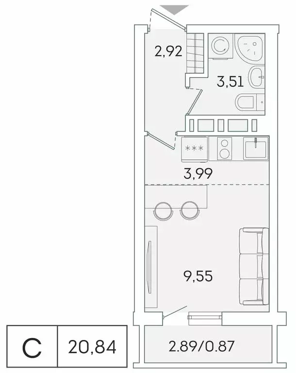 1-комнатная квартира: Мурино, Графская улица, 6к1 (19.9 м) - Фото 0