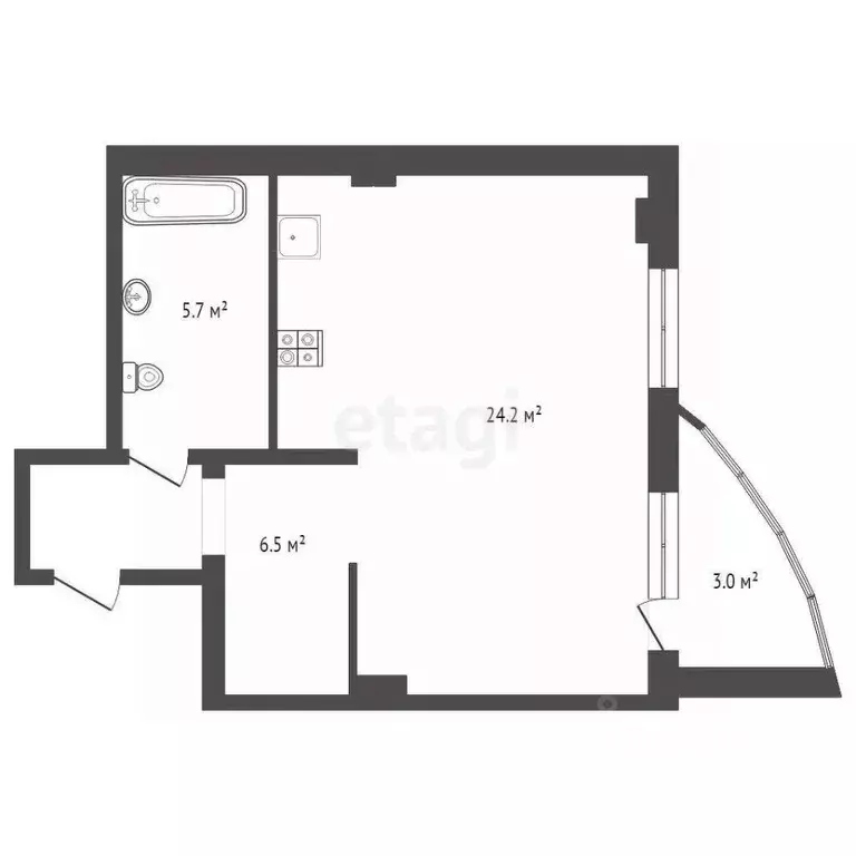 Студия Тюменская область, Тюмень ул. Чернышевского, 2Бк11 (36.4 м) - Фото 1
