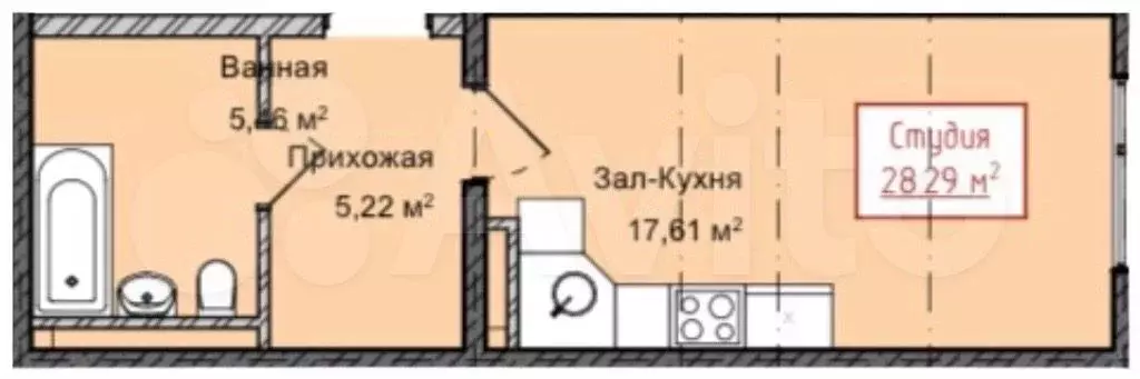 Квартира-студия, 28,3 м, 9/13 эт. - Фото 1