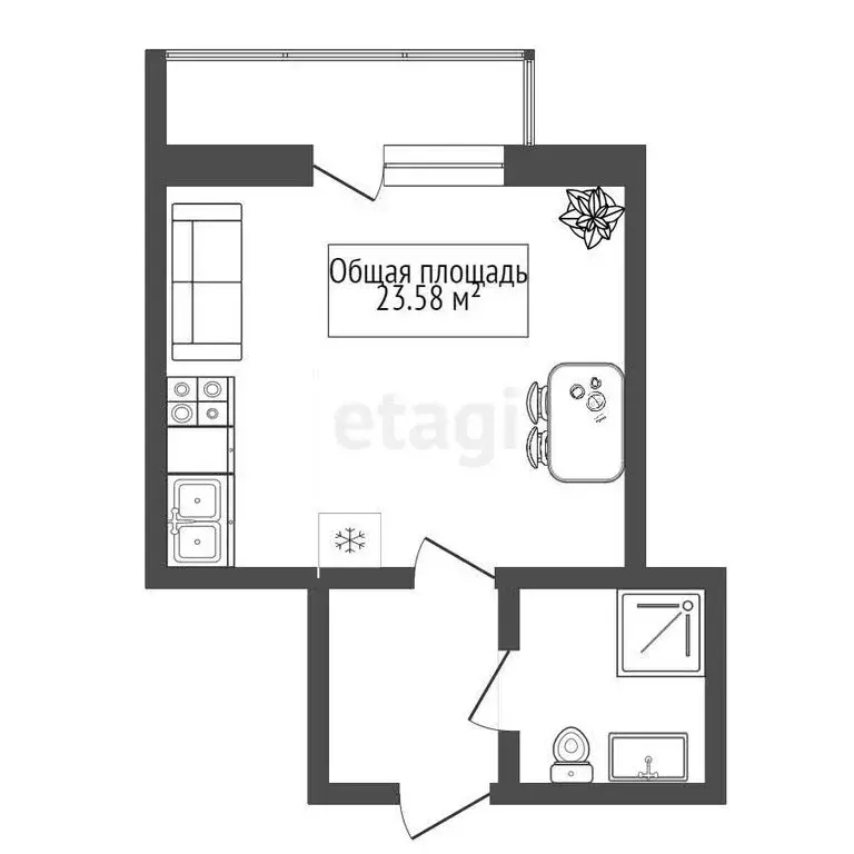 Квартира-студия: Новосибирск, улица Михаила Кулагина, 31 (24 м) - Фото 1