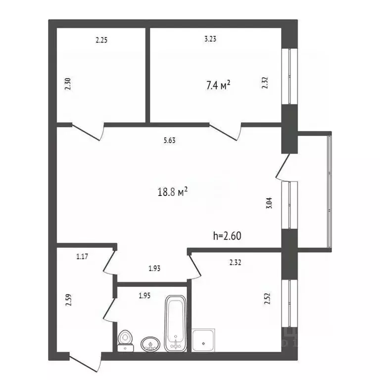 2-к кв. Красноярский край, Красноярск Транзитная ул., 60 (43.5 м) - Фото 1