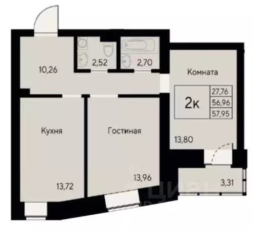 2-к кв. Красноярский край, Красноярск ул. Елены Стасовой, 80 (57.95 м) - Фото 0