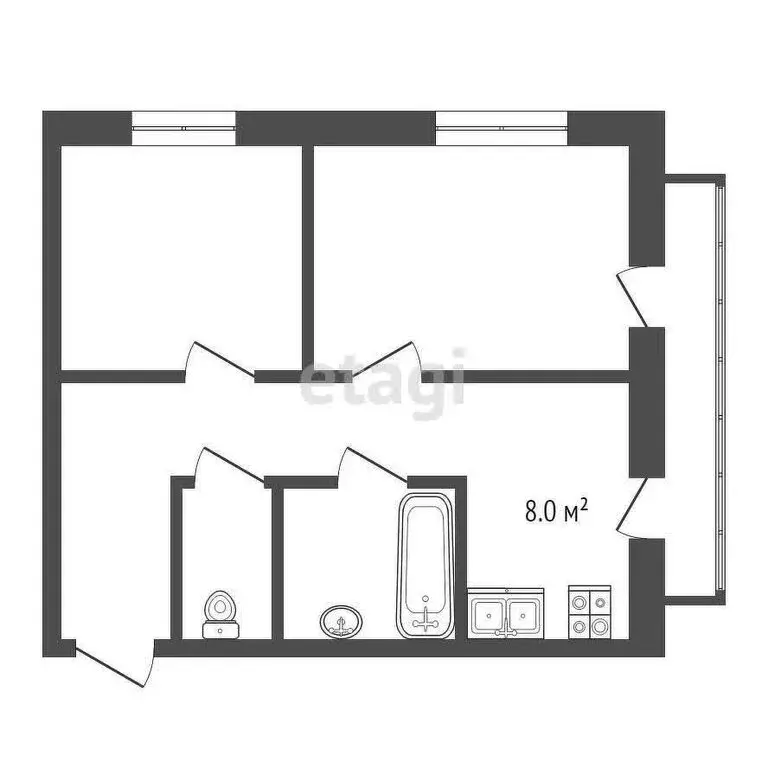 2-комнатная квартира: Чебаркуль, улица Елагина, 475 (43.6 м) - Фото 0