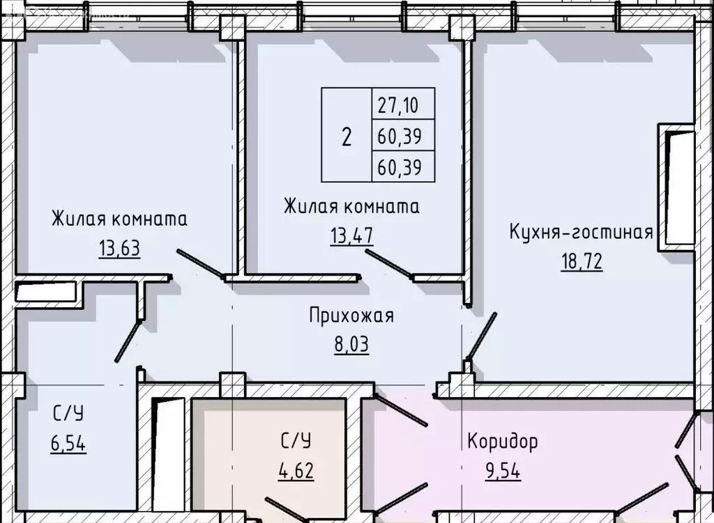 2-комнатная квартира: Нальчик, улица Ашурова, 1Б (60.39 м) - Фото 0