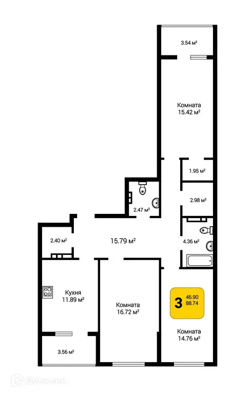 Продаётся 3-к квартира, 92.29 м - Фото 0