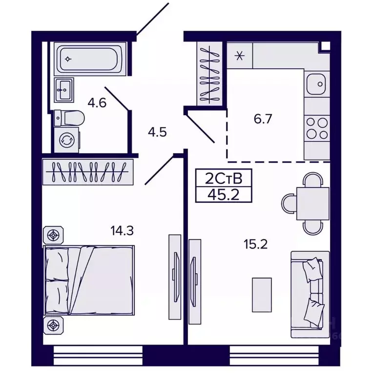 2-к кв. Хабаровский край, Хабаровск ул. Карла Маркса (45.24 м) - Фото 1