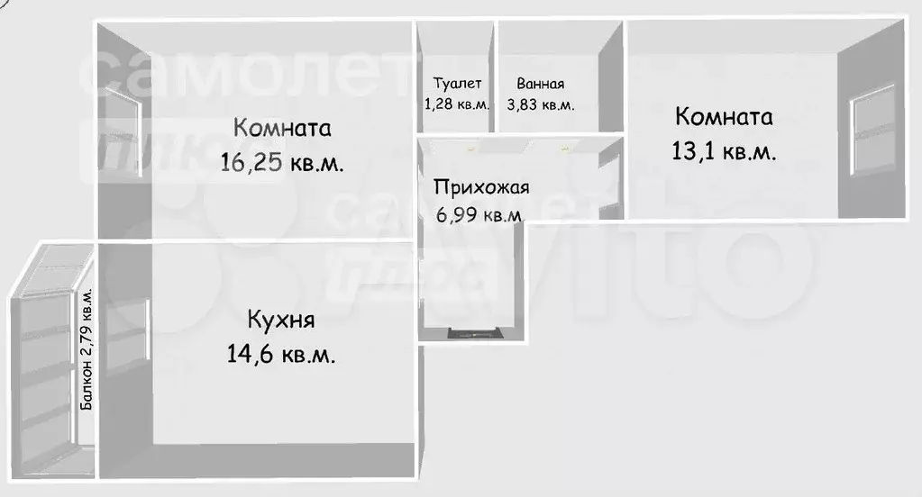 2-к. квартира, 58,8 м, 4/13 эт. - Фото 0