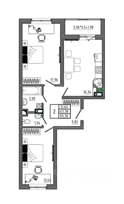 2-к кв. Воронежская область, Воронеж Нижняя ул., 32 (65.36 м) - Фото 1