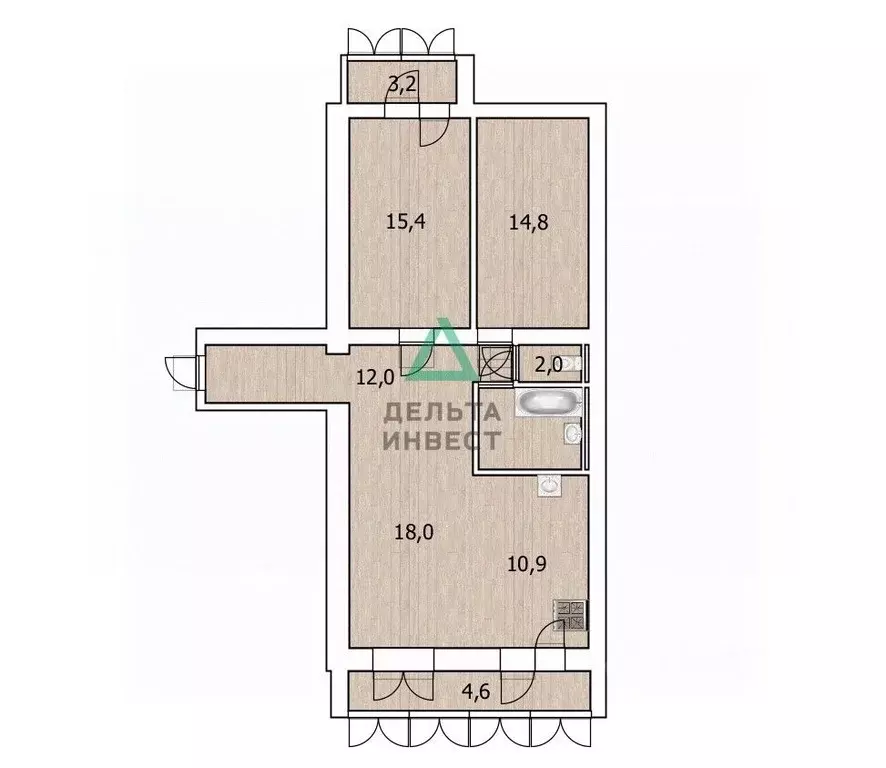 3-к кв. Башкортостан, Уфа Айская ул., 37 (76.7 м) - Фото 1