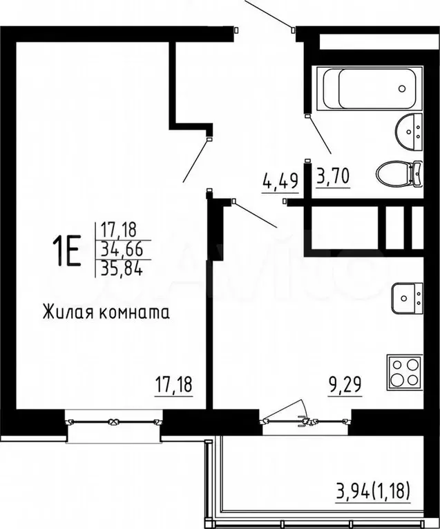 1-к. квартира, 35,8м, 8/23эт. - Фото 0