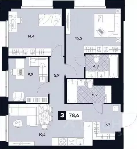 3-к кв. Москва Лодочная ул., 27К2 (78.6 м) - Фото 0