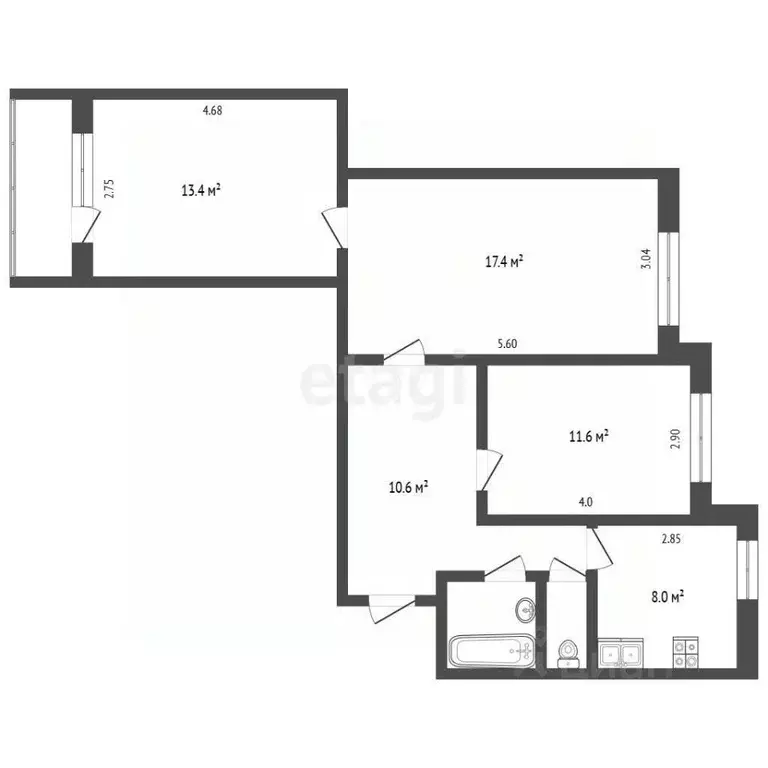 3-к кв. Ямало-Ненецкий АО, Новый Уренгой Мирный мкр, 4/2А (68.7 м) - Фото 2