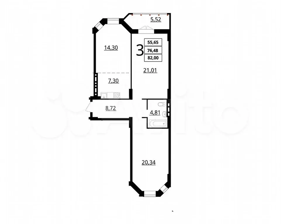 3-к. квартира, 82 м, 2/7 эт. - Фото 1