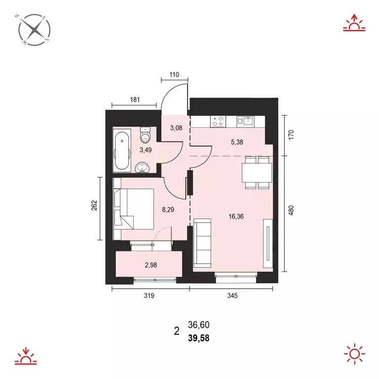 2-комнатная квартира: Иркутск, Свердловский округ, ЖК Автор (39.58 м) - Фото 0