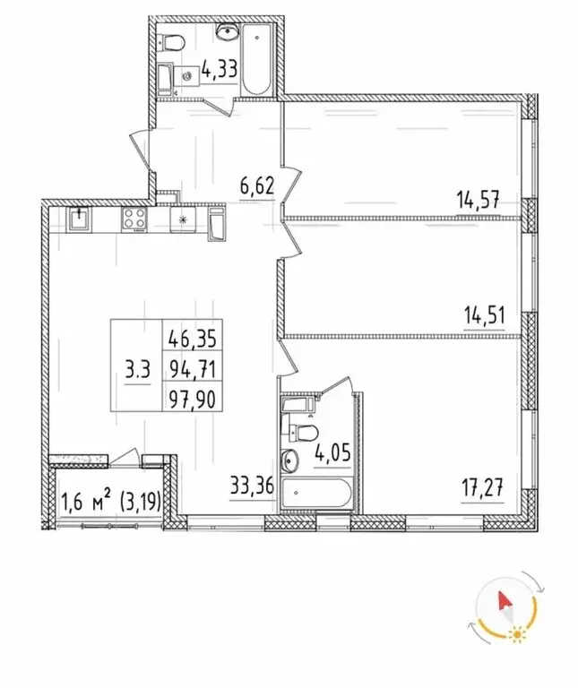 3-комнатная квартира: Санкт-Петербург, Белоостровская улица, 10к1 ... - Фото 0