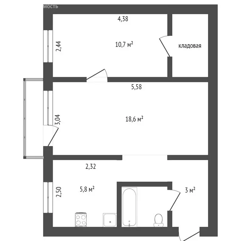 2-комнатная квартира: Ачинск, 2-й микрорайон, 3 (42.1 м) - Фото 1
