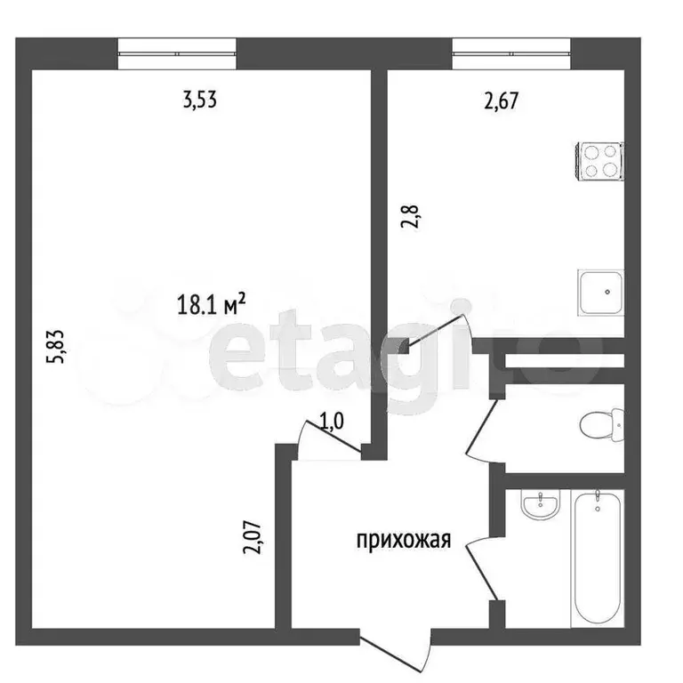 1-к. квартира, 34,7 м, 6/9 эт. - Фото 0