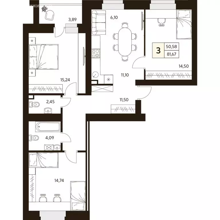 3-комнатная квартира: Уфа, улица Ахметова, 296/2 (80.9 м) - Фото 1