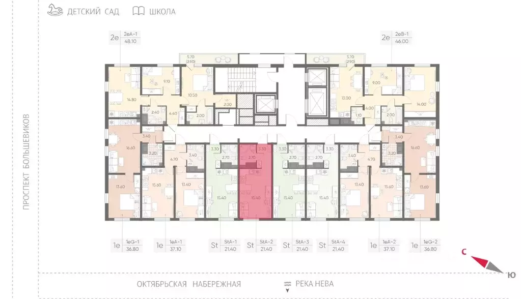 Студия Санкт-Петербург Октябрьская набережная жилой комплекс (21.4 м) - Фото 2