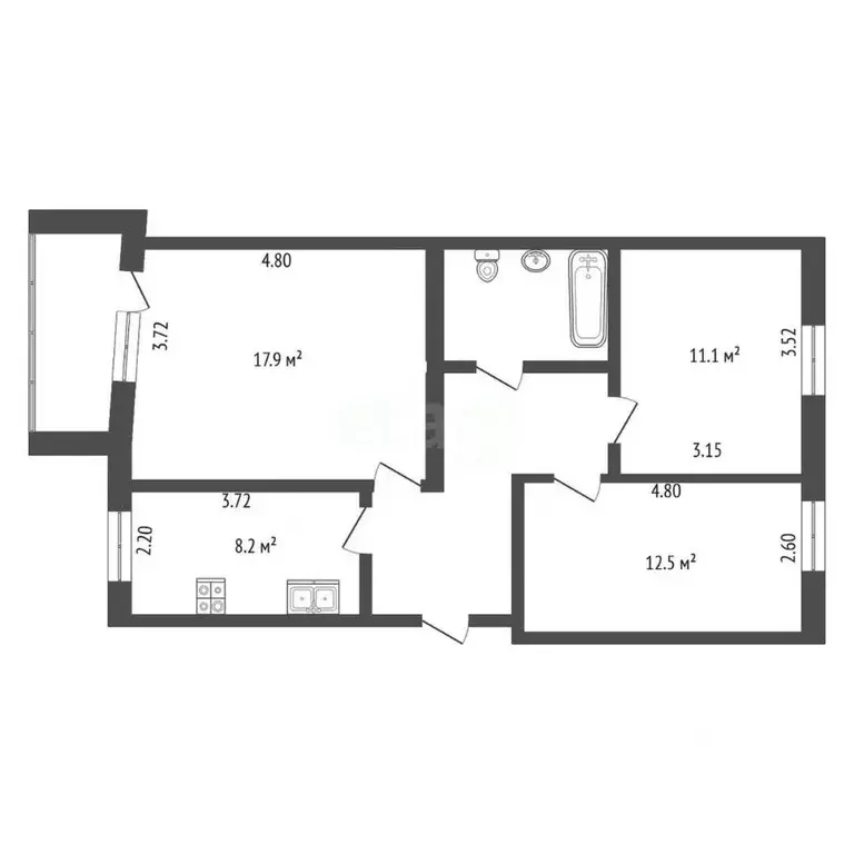 3-к кв. Вологодская область, Вологда ул. Маршала Конева, 12А (66.1 м) - Фото 2