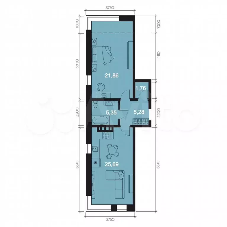 2-к. квартира, 63,7 м, 4/8 эт. - Фото 1