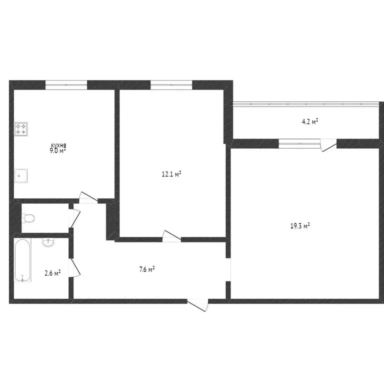 2-комнатная квартира: Тобольск, 9-й микрорайон, 30 (51.3 м) - Фото 0