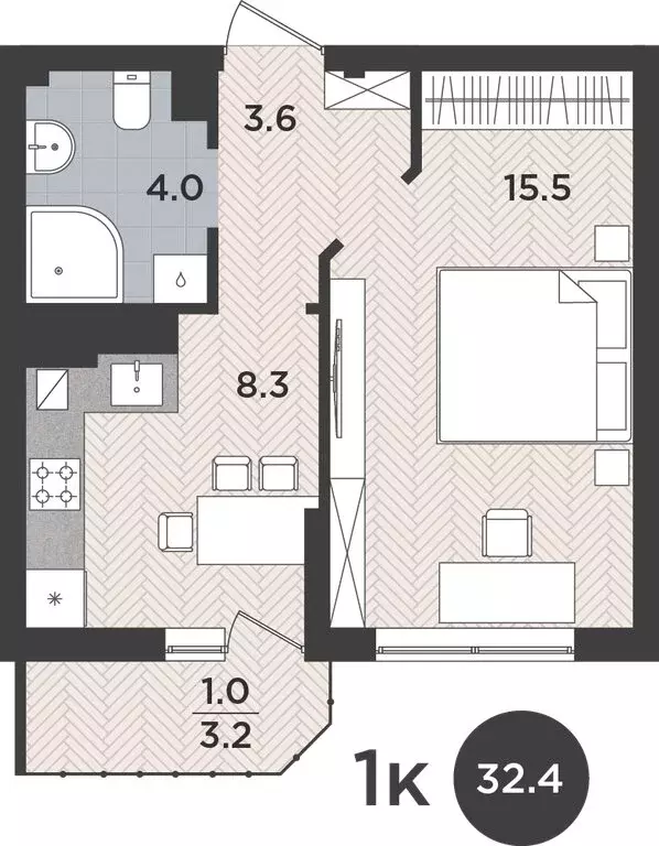 1-комнатная квартира: Калининград, Тихорецкая улица, 16Ак3 (32.4 м) - Фото 0