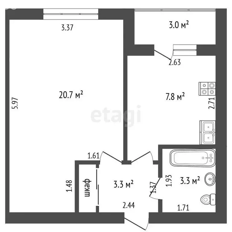 1-комнатная квартира: Самара, проспект Кирова, 331А (38 м) - Фото 1