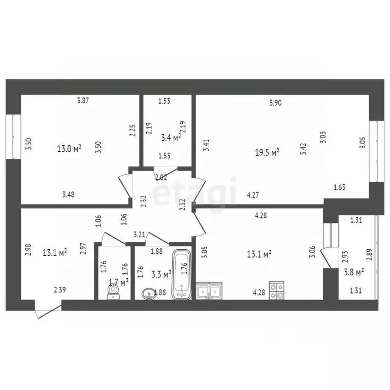 2-к кв. Башкортостан, Стерлитамак ул. Рашита Кудашева, 5 (67.1 м) - Фото 0