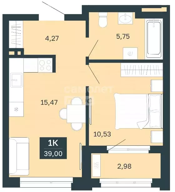 1-комнатная квартира: Екатеринбург, Монтёрская улица, 10Е (39 м) - Фото 1