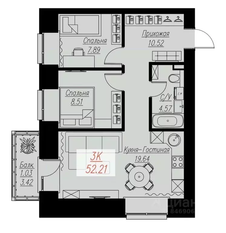 2-к кв. Красноярский край, Красноярск Семафорная ул., 441а (52.21 м) - Фото 0