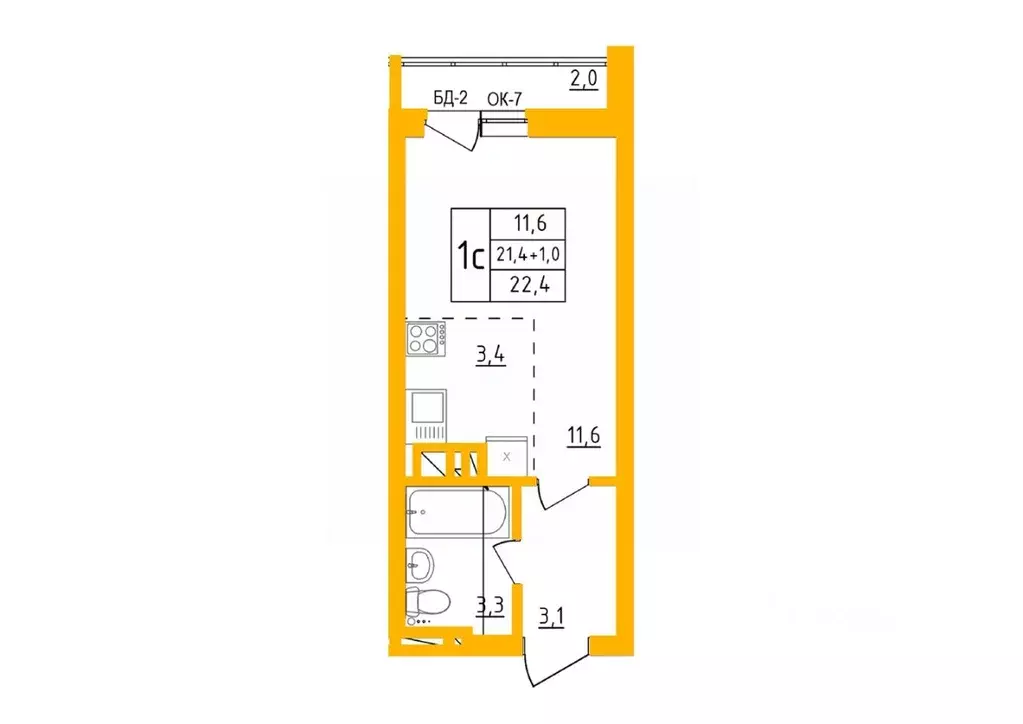 Студия Башкортостан, Уфа Инорс-4Б мкр, Акварель жилой комплекс (22.4 ... - Фото 1