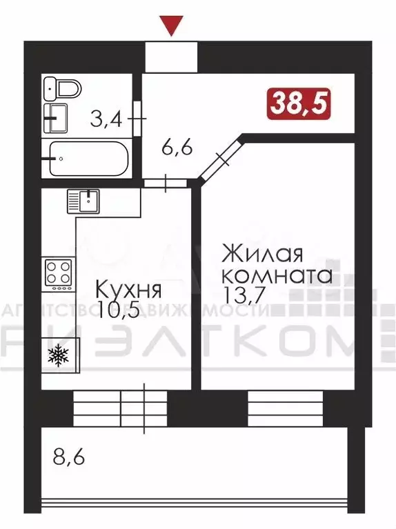 1-к. квартира, 38,5 м, 8/10 эт. - Фото 0