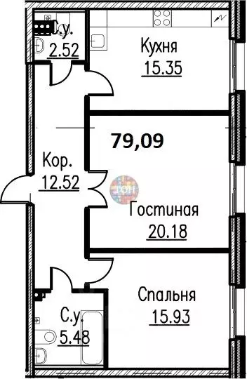 2-к кв. Санкт-Петербург Петровский просп., 9к2 (79.09 м) - Фото 1