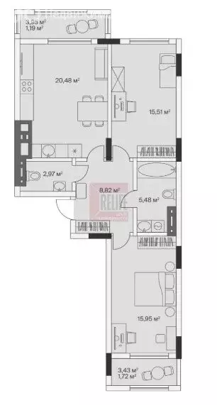2-комнатная квартира: посёлок Малое Исаково, Первая улица, 1к4 (72.2 ... - Фото 1