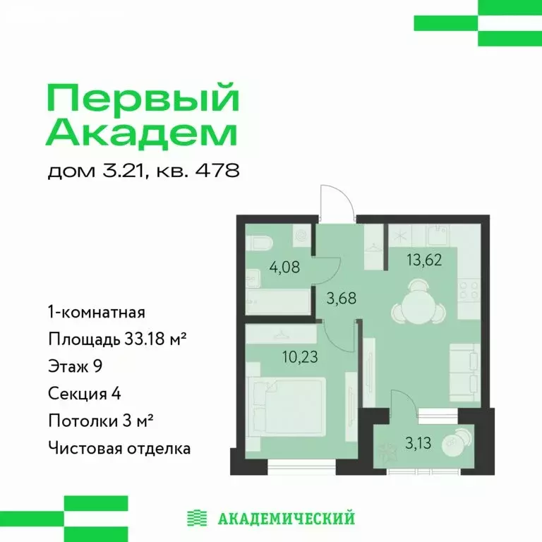 1-комнатная квартира: Екатеринбург, микрорайон Академический, 3-й ... - Фото 1