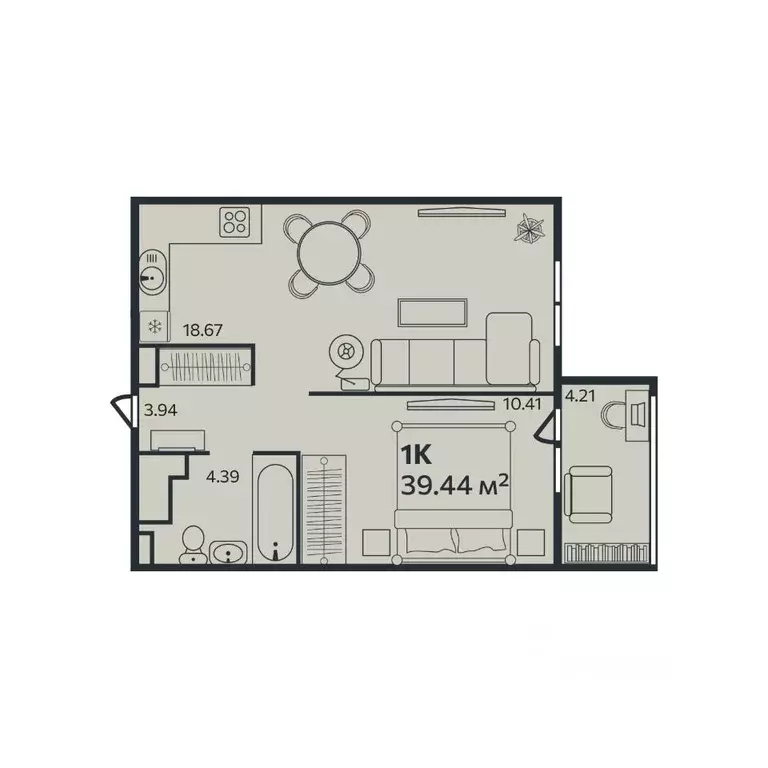 1-к кв. Ленинградская область, Выборг ул. Малая Каменная, 10к4 (39.44 ... - Фото 1