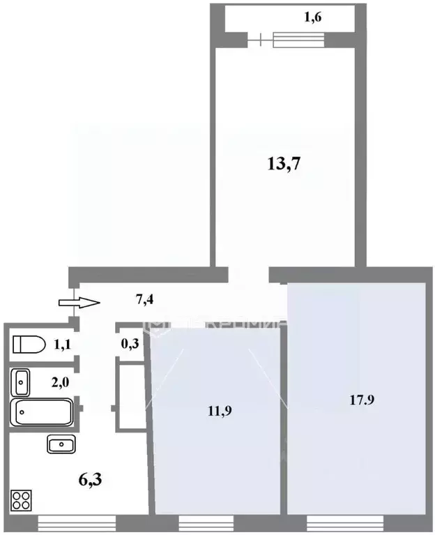 Комната Санкт-Петербург просп. Культуры, 29К7 (18.0 м) - Фото 2